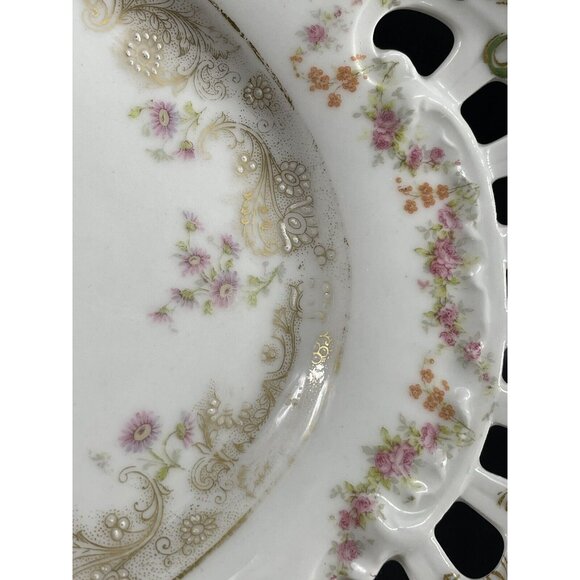 MONTMERY ST CLOUD SERVING PLATTER TRAY DISH RETICULATED FLORAL GOLD GREEN ANTIQ - Picture 8 of 12
